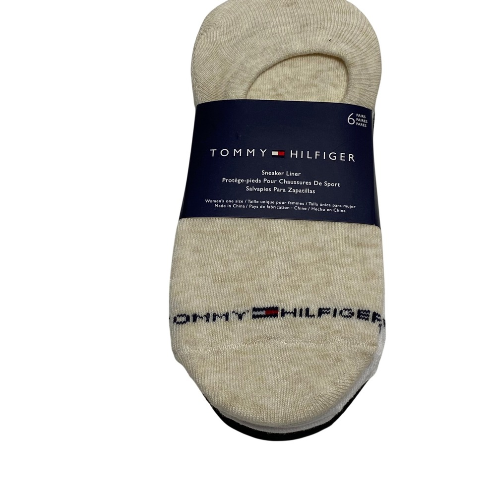 Tommy Hilfiger Womens 6 Pair Sneaker Liner No Show Socks Black White ,Beige
